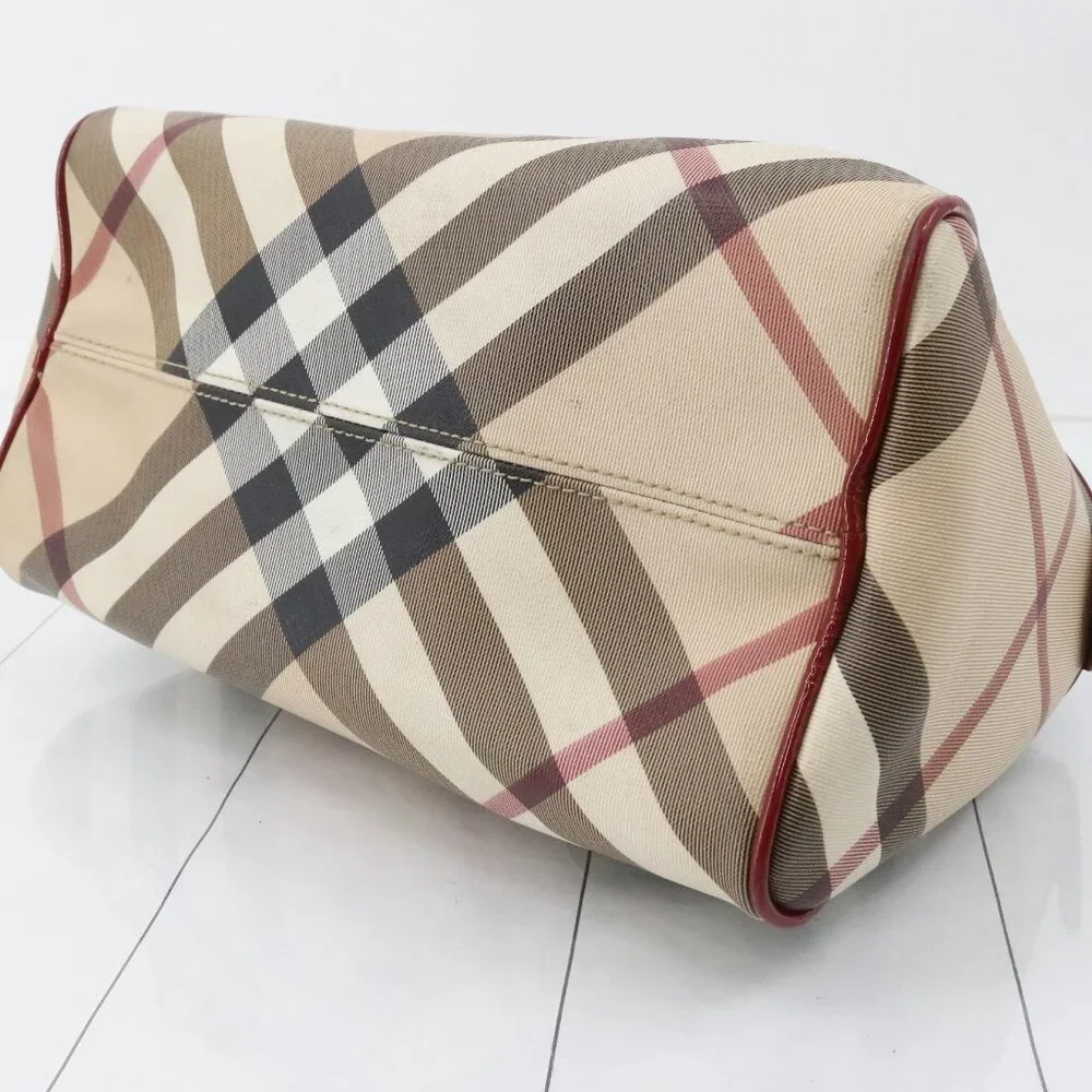 Burberry Haymarket Check Handbag – Red Patent Trim